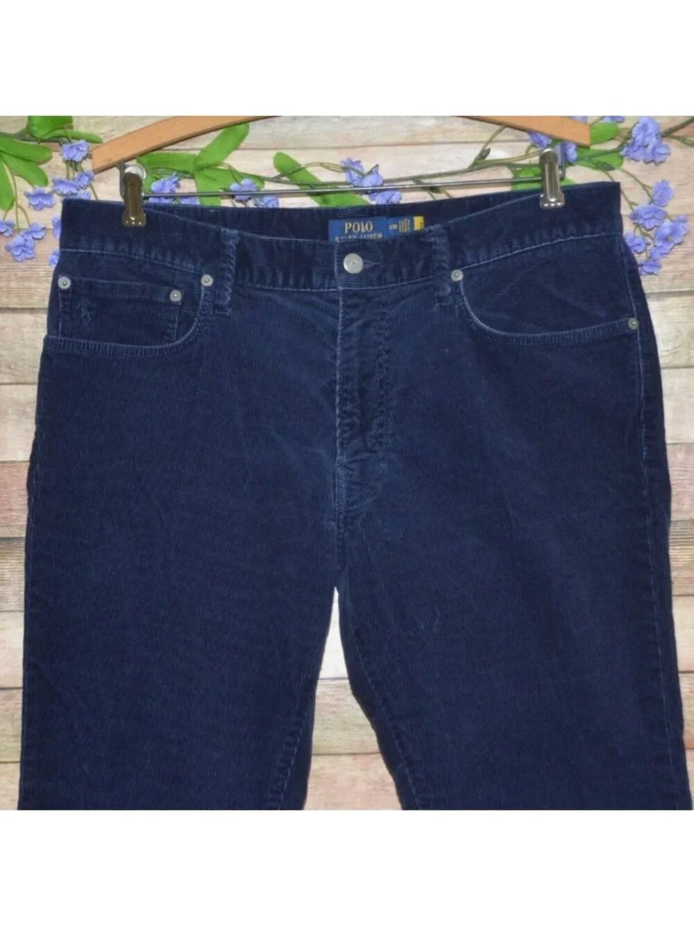 Polo Ralph Lauren Mens 34x30 Navy Blue Corduroy Pants Stretch Varick Slim